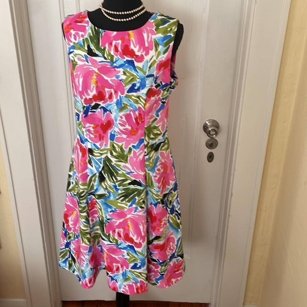 NWOT Agb Flirty Pink Watercolor Floral Sleeveless A-line Dress w/zipper size 6 - Picture 6 of 6